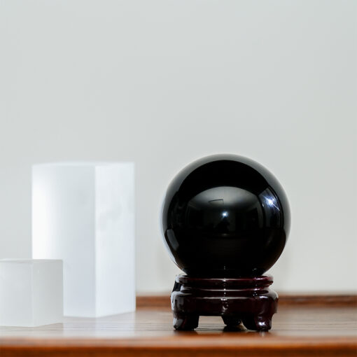 Small Black Crystal Sphere | Grounding Symbolic Desk Decor