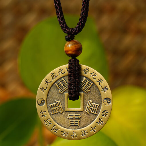 Five Thunder Command & Ziwei Hui Brass Pendant | Brown Cord Style