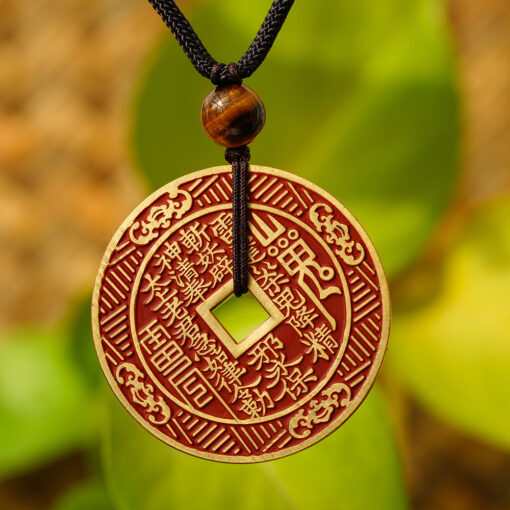 Cinnabar-Red Shan Gui Hua Qian Brass Pendant | Minimalist Cultural Style