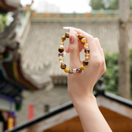 Yellow Phantom Quartz, Smoky Quartz & Tiger Eye Bracelet | Abundance-Inspired Crystal Style
