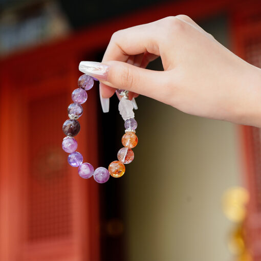 Purple Multi-Gem Rose Quartz Fox Bracelet | Elegant Charm Style
