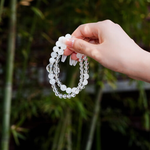Clear Quartz & White Phantom Quartz Bracelet | Symbolic Cleansing Crystal Style