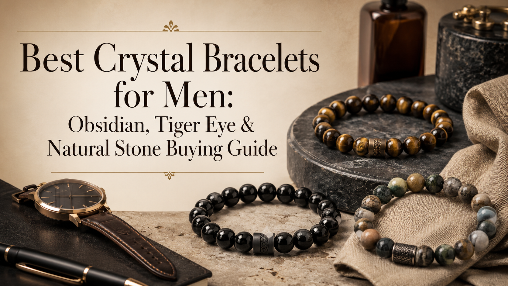 Best crystal bracelets for men featuring black obsidian, tiger eye and mixed natural stone bead bracelets