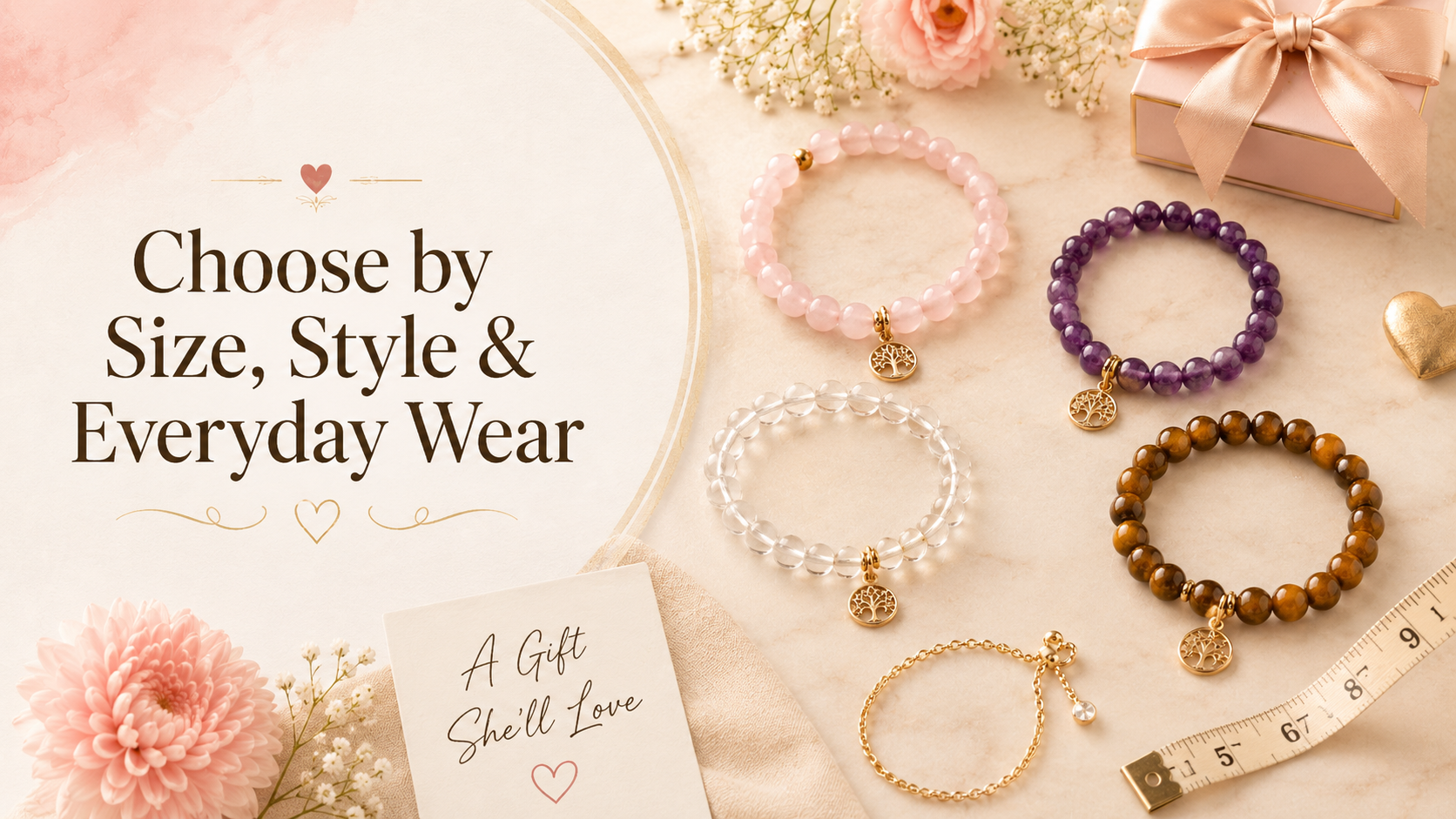 Rose quartz amethyst clear quartz and tiger eye crystal bracelet gift comparison for Mom