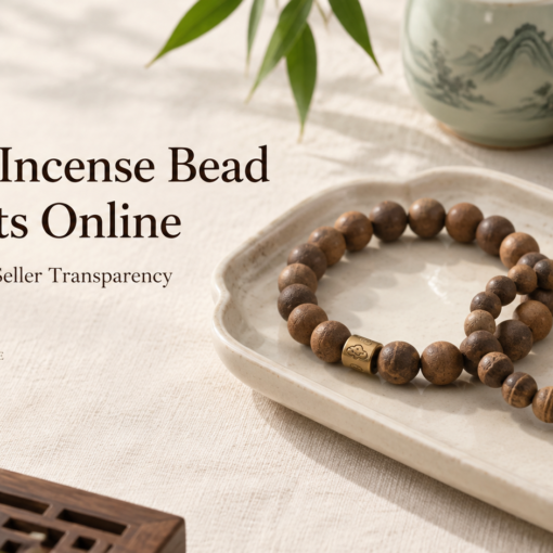 Incense-bead-bracelets-arranged-on-cream-linen-beside-a-ceramic-tray