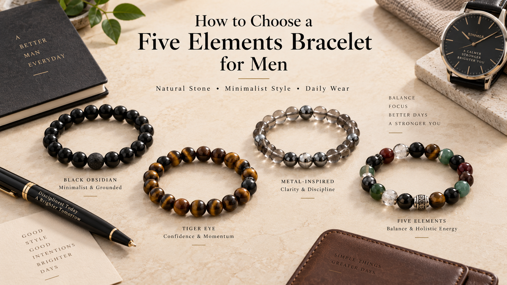 How to choose a Five Elements bracelet for men by natural stone minimalist style and daily wear